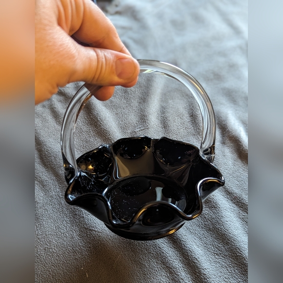 Glass basket ~ Black candy or trinket dish - Picture 1 of 5